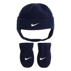 Baby Boy Nike Navy Blue Fleece Trapper Hat & Mittens Set