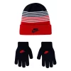 Boys 8-20 Nike Striped Beanie & Gloves Set -Nike outlet shop 4970522 Red