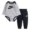 Baby Boy Nike Logo Striped Bodysuit & Pants Set 2 Baby Boy Nike Logo Striped Bodysuit & Pants Set -Nike outlet shop 5046150 Black White Stripe