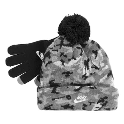 Boys 8-20 Nike Camo Pom Beanie & Texting Gloves Set -Nike outlet shop 5361814 Black Camo