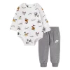 Baby Boy Nike White Allover Print Nikemoji Bodysuit & Gray Jogger Pants Set -Nike outlet shop 5679296