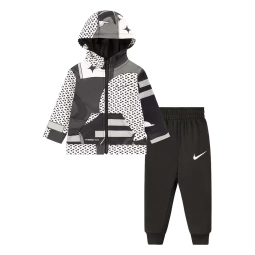 Baby Boy Nike All Day Play All Over Print Hooded Jacket & Jogger Pants Set -Nike outlet shop 5745186 Black
