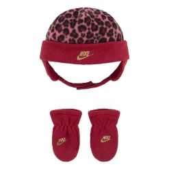 Baby Girl Nike Leopard Print Trapper Hat & Mittens Set