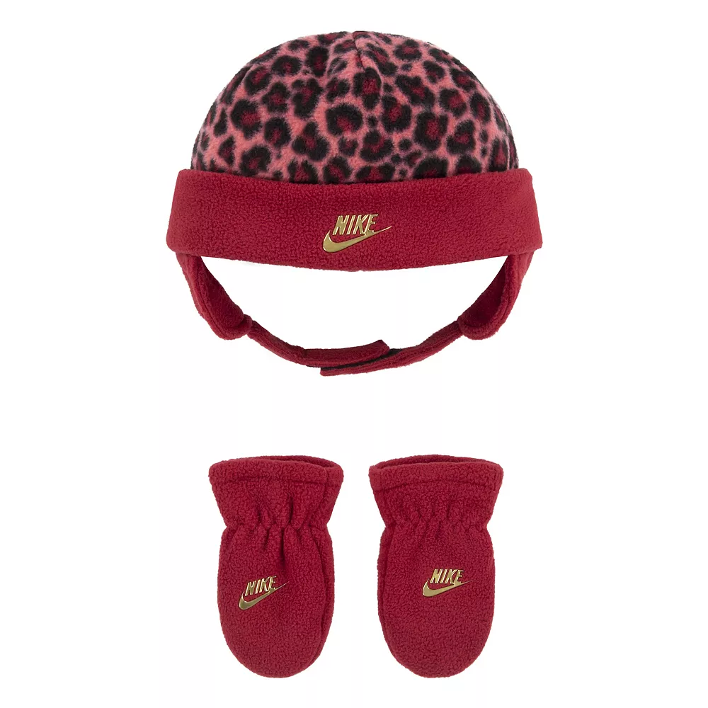 Baby Girl Nike Leopard Print Trapper Hat & Mittens Set 3 Baby Girl Nike Leopard Print Trapper Hat & Mittens Set