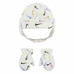 Toddler Nike Swoosh Allover Print Fleece Trapper Hat & Mittens Set